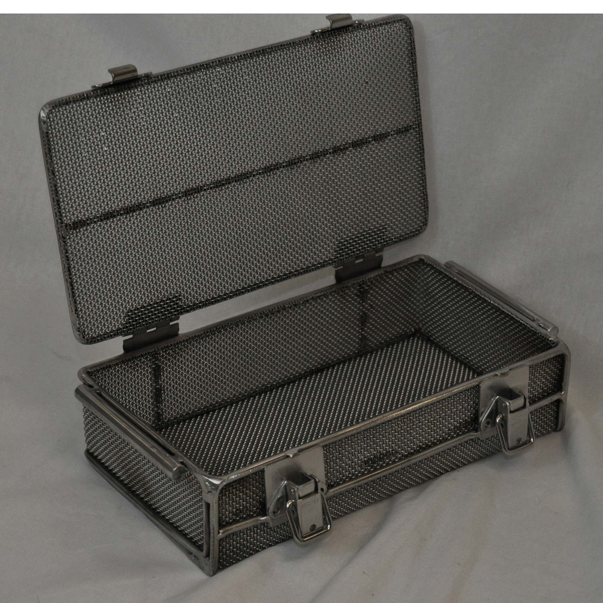 Marlin Steel Material Handling Basket with Hinged Lid-- Electropolished Finish, 14in.L x 11in.W x 6.56in.H